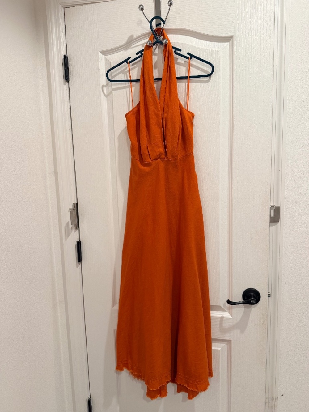 Zara Orange Halter Plunge Open Back Maxi Dress XS